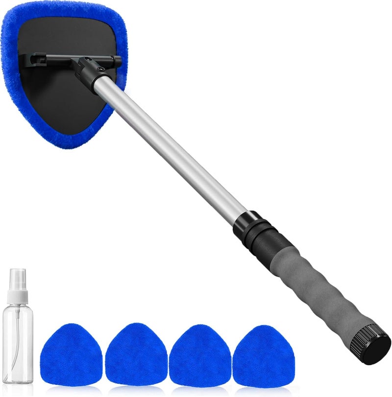desin Windshield Cleaning Tool, Car Window Cleaner Windshield Cleaner with 4 Reusable and Washable Microfiber Pads and Extendable Handle Auto Inside Glass Wiper Kit - Image 1